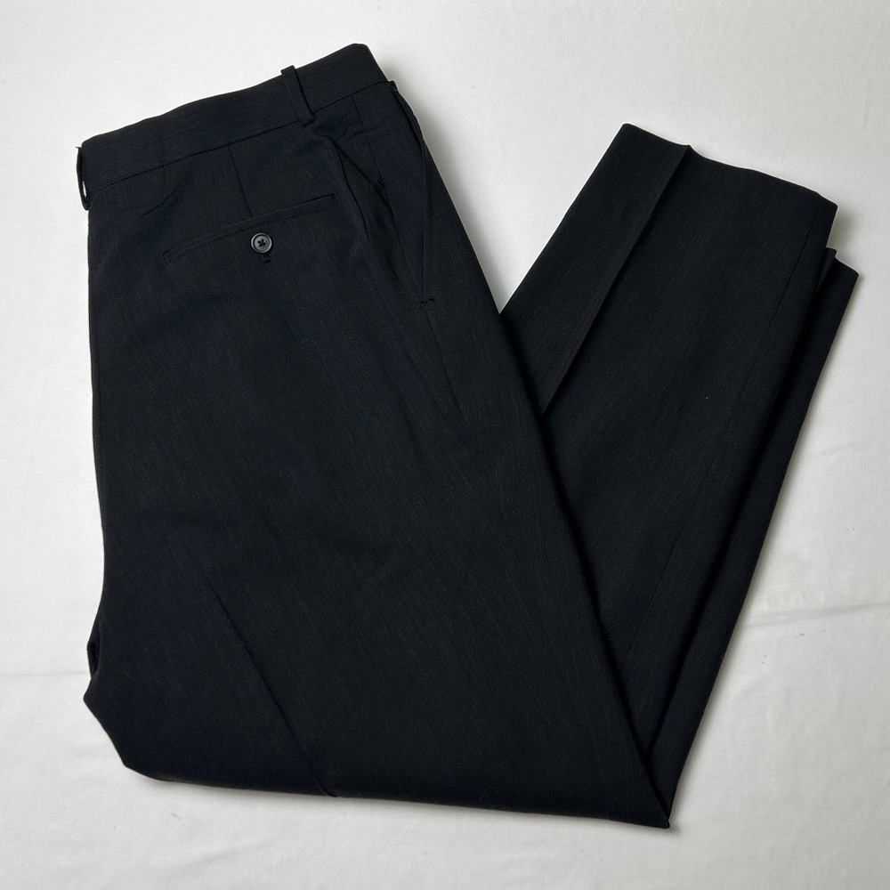Joseph & Feiss Mens Wool Flat Front Dress Pants Size 38x27 Charcoal Black Office